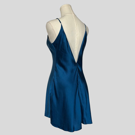 Silk v-neck backless slip dress in blue