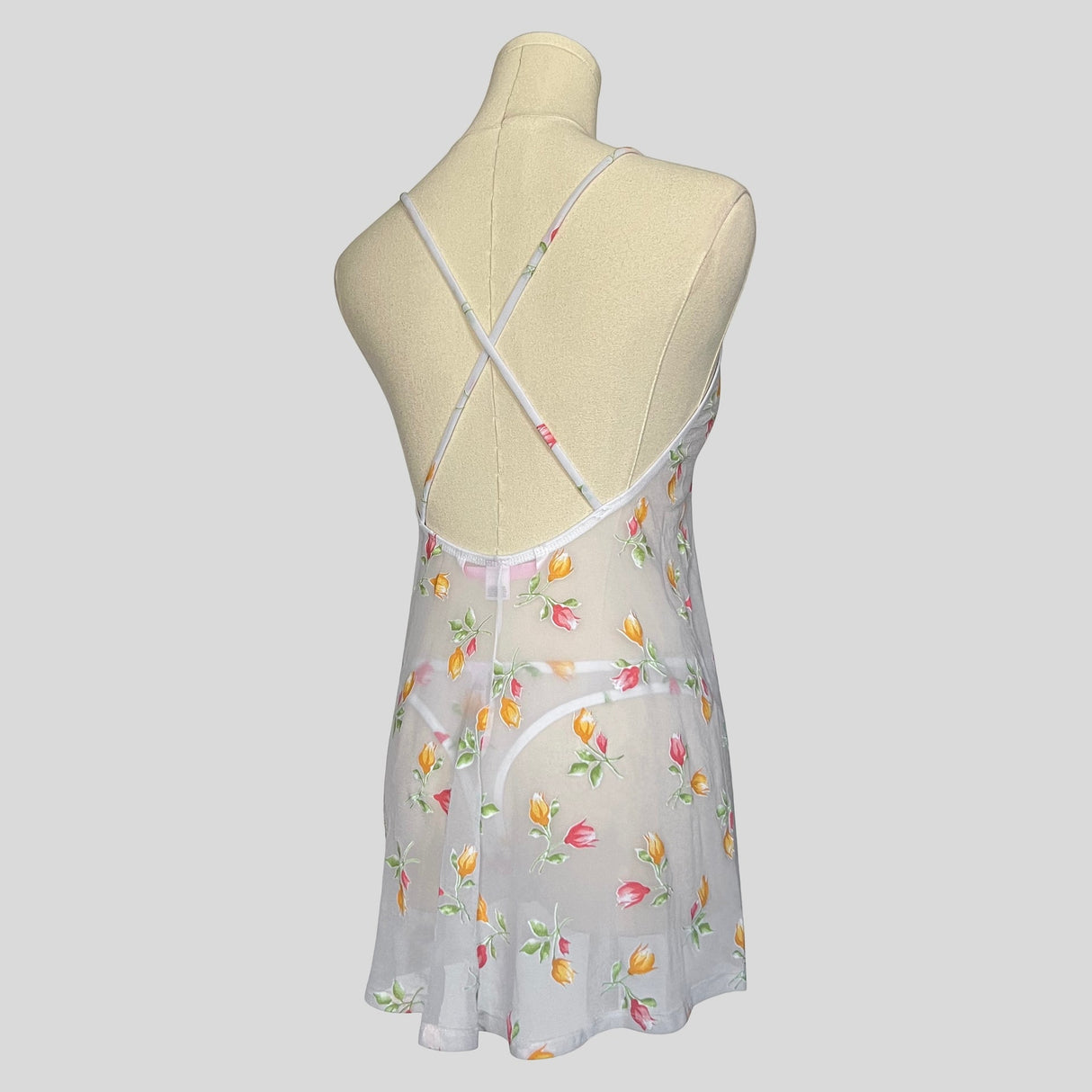 Sheer floral backless slip with matching underwear