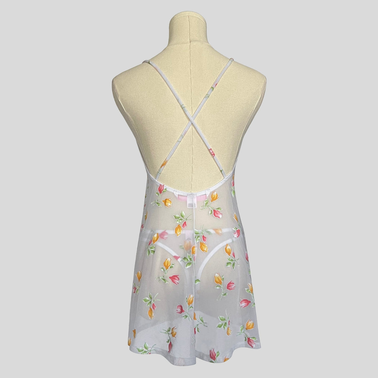 Sheer floral backless slip with matching underwear