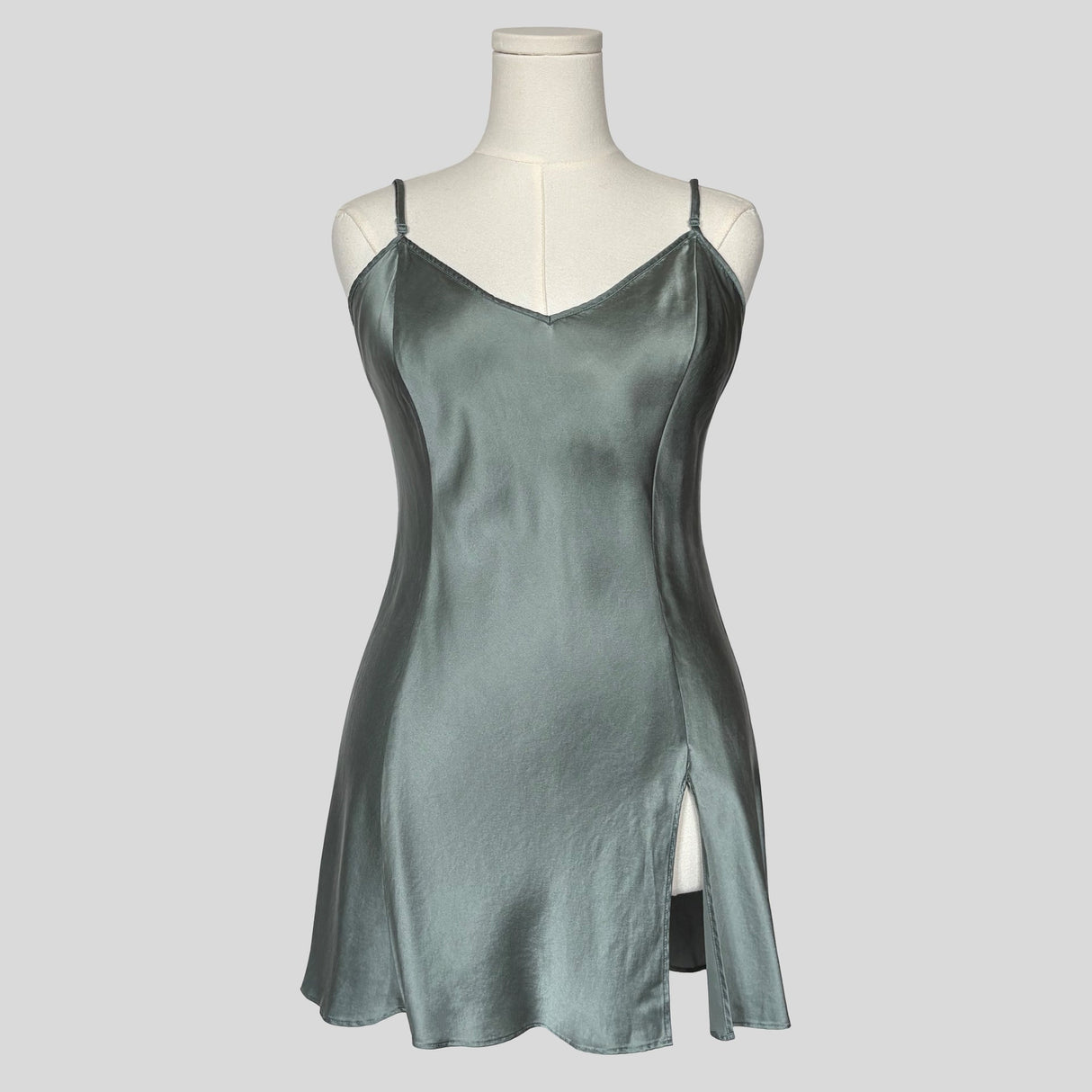 Silk v-neck slip dress in grey