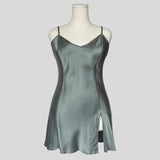 Silk v-neck slip dress in grey