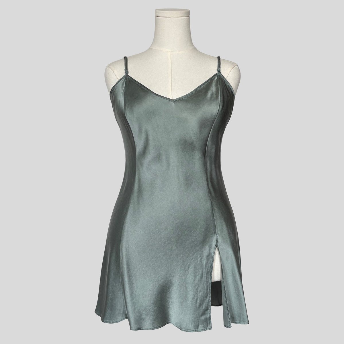 Silk v-neck slip dress in grey
