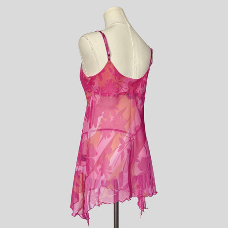Bright sheer floral slip dress with matching panties