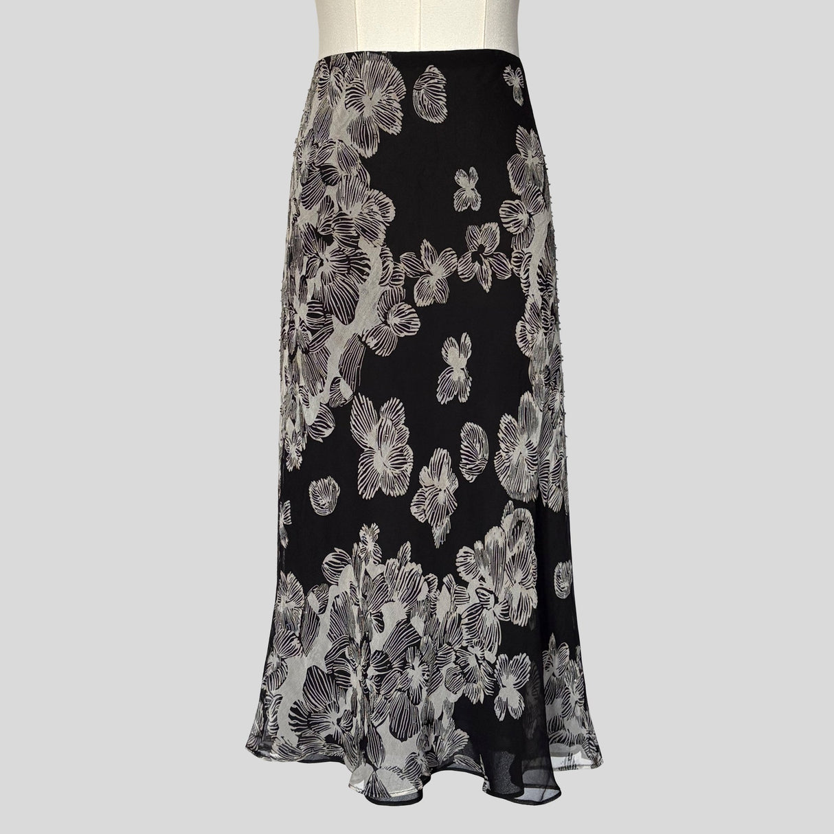 Floral midi skirt in black and white