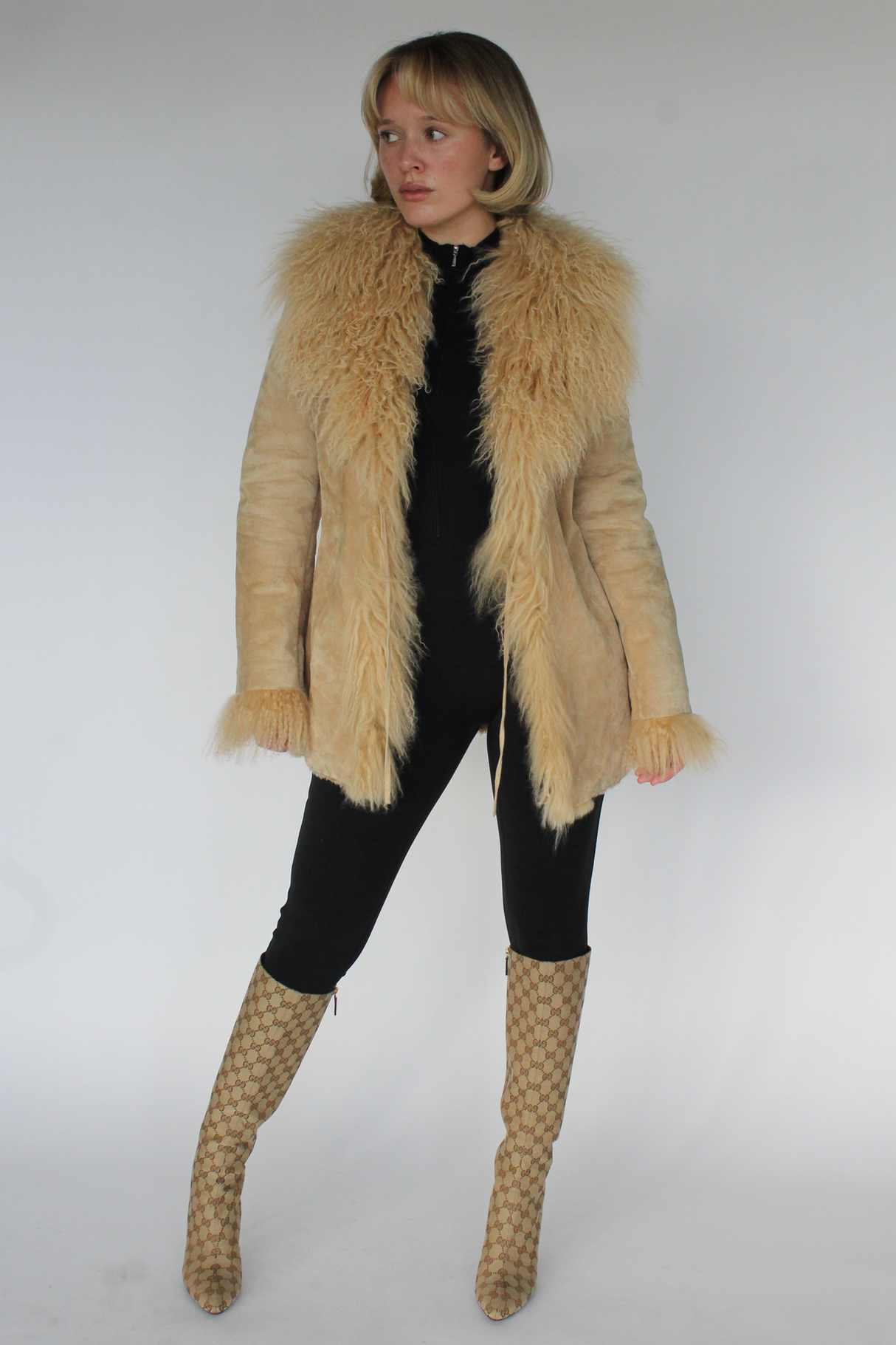 Penny lane mongolian fur suede coat