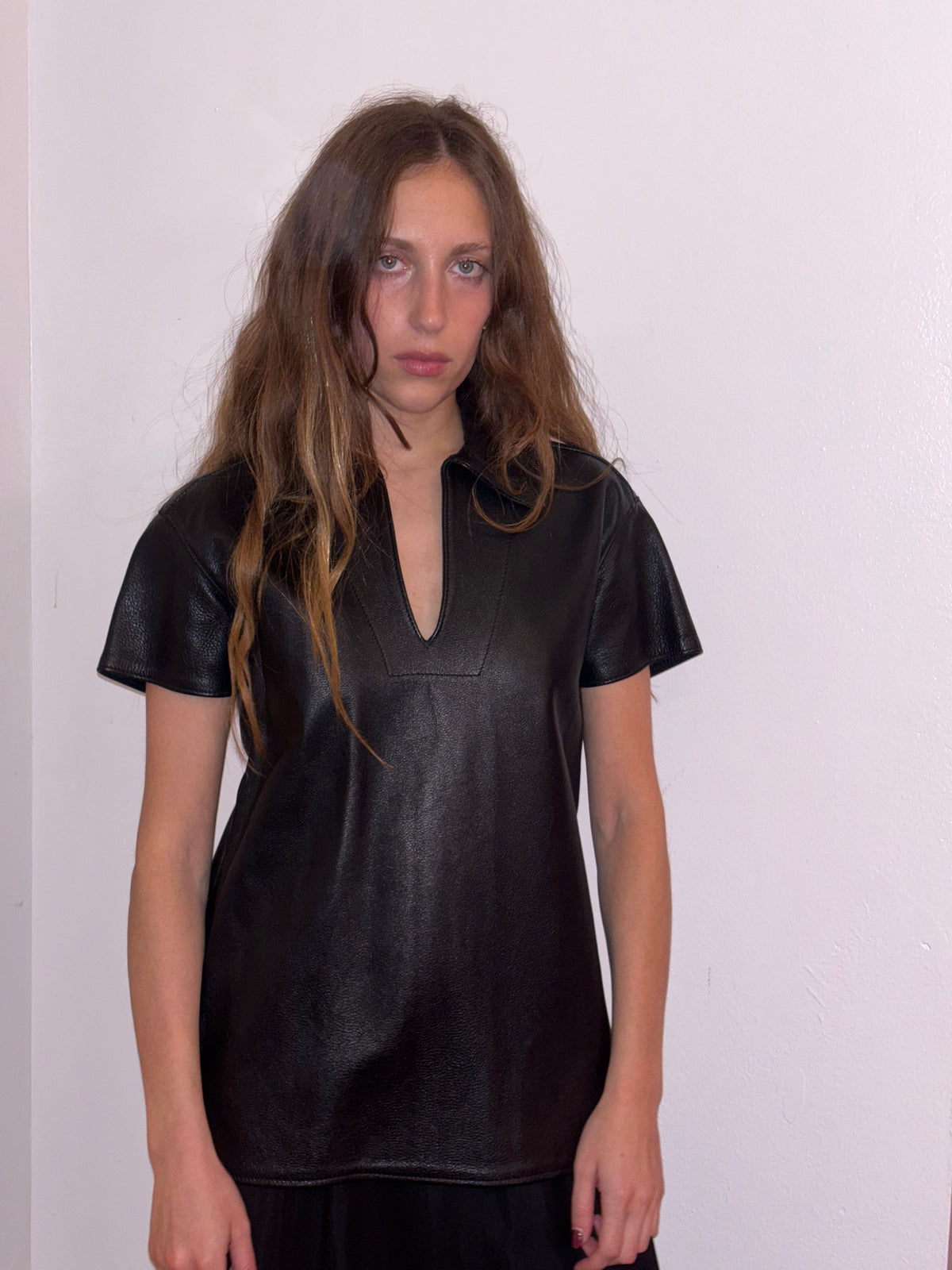 bespoke short sleeve leather shirt
