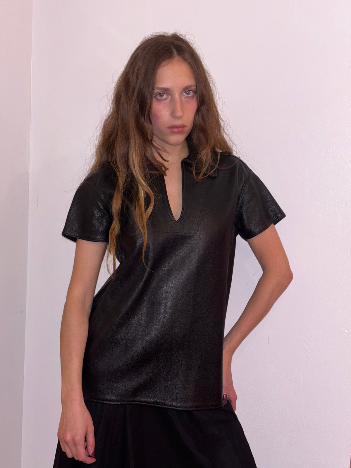 bespoke short sleeve leather shirt
