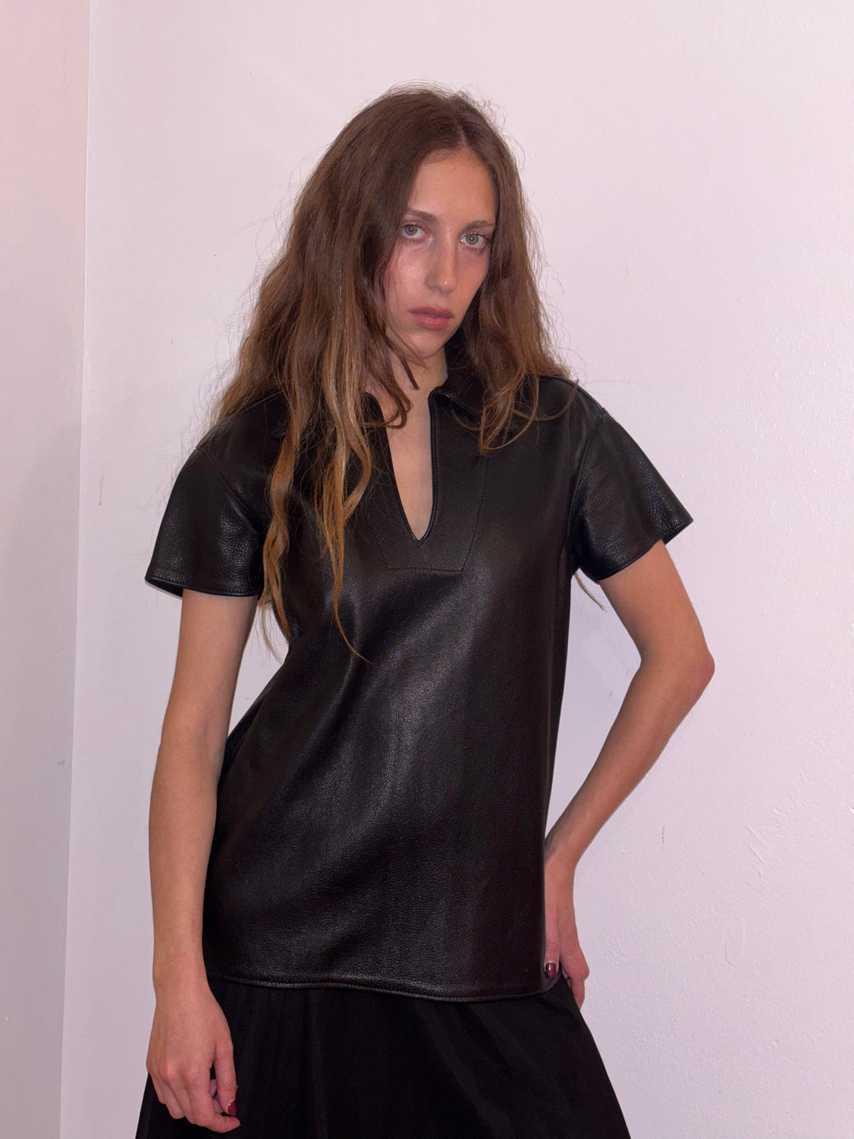 bespoke short sleeve leather shirt