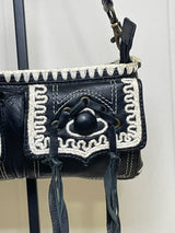 Betsey Johnson Black & White Whipstitch Fringe Mini Shoulder Bag