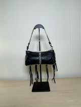 Betsey Johnson Black & White Whipstitch Fringe Mini Shoulder Bag