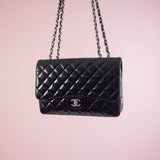 #52 Chanel Jumbo Classic Double Flap Black Patent Leather, Silver Hardware