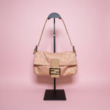 Fendi Pink Monogram Canvas Baguette Shoulder Bag Pink / Beige
