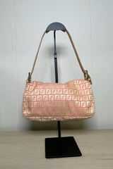 Fendi Pink Monogram Canvas Baguette Shoulder Bag Pink / Beige