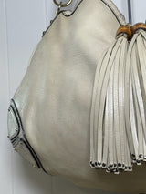 Gucci Indy Cream Leather Bamboo Tassel Hobo Bag