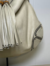 Gucci Indy Cream Leather Bamboo Tassel Hobo Bag
