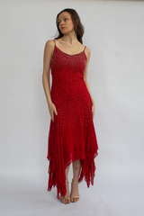 Red silk beaded dress