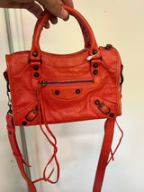 Balenciaga Classic Town Coral Red Lambskin Shoulder Bag