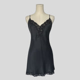Sweetheart sheer lace back slip dress in black