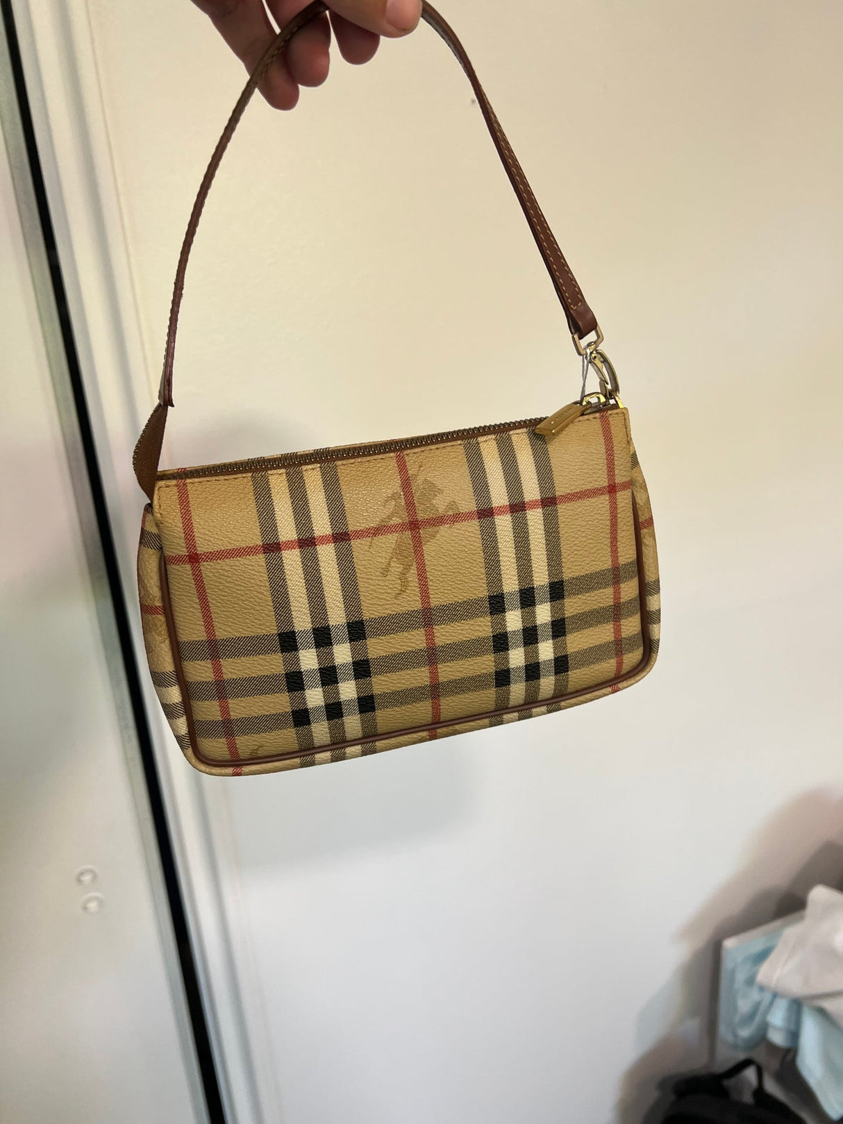 Burberry Haymarket Check Clara Pochette Wristlet Bag