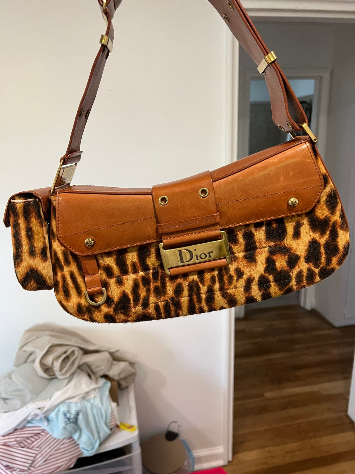 Christian Dior Street Chic Unborn Calf Leather Hand Bag Leopard