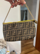 FENDI Zucca Print PVC Chain Accessory Pouch Brown Yellow 8BR592