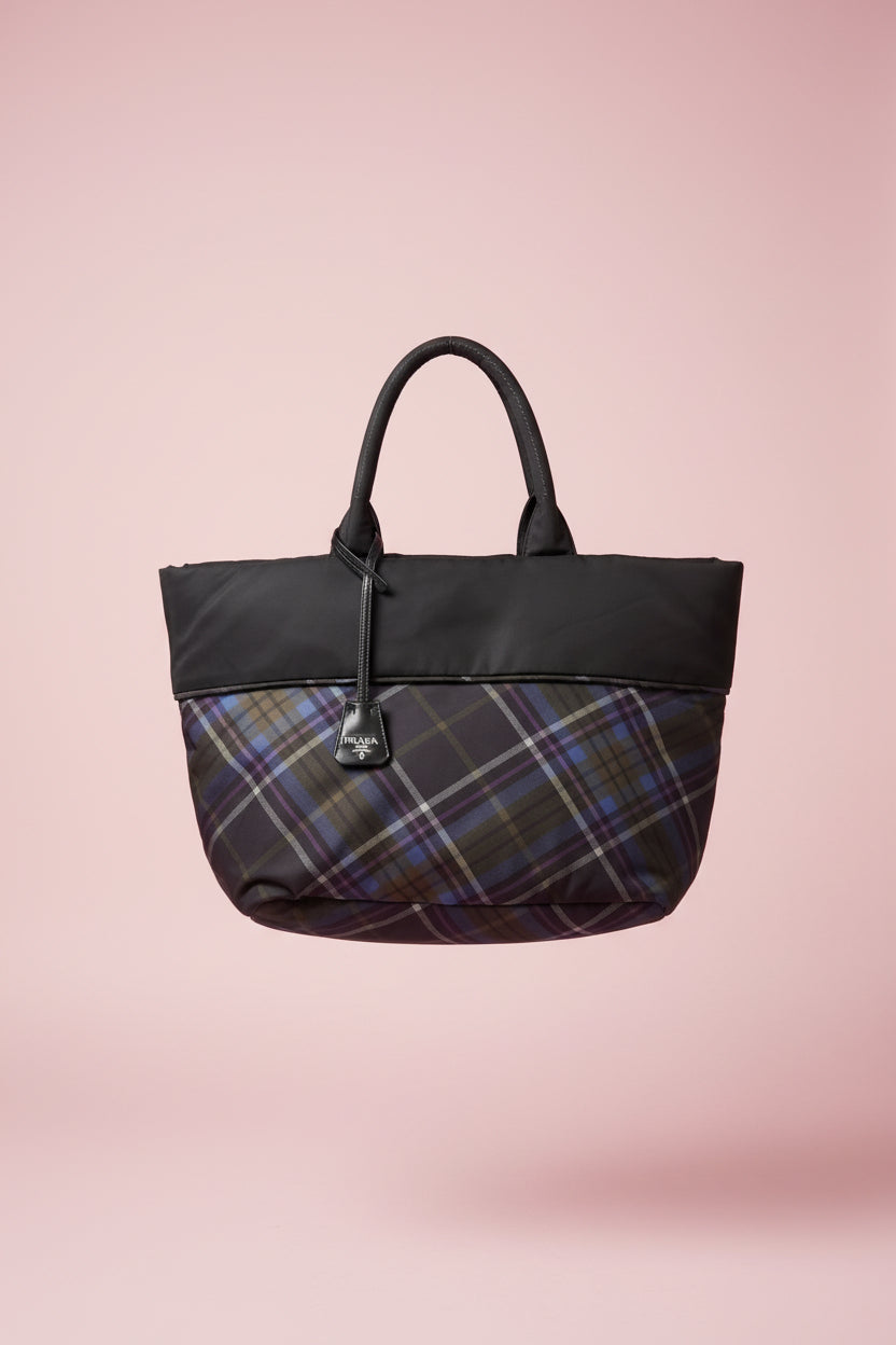 #32 Prada Triangle Logo Plaid Nylon Leather