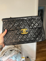 CHANEL Matelasse Lamb Skin Maxi 34 Single Flap Shoulder Bag Black