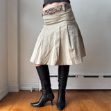 Burberry Cream Tartan Plaid Belted Pleated Midi Skirt