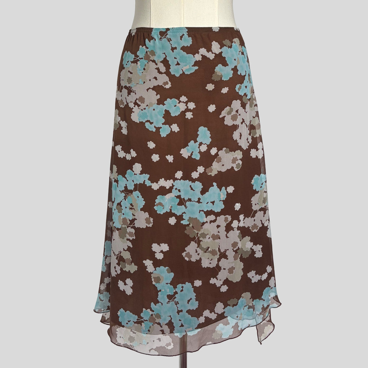 Floral midi skirt in brown and blue