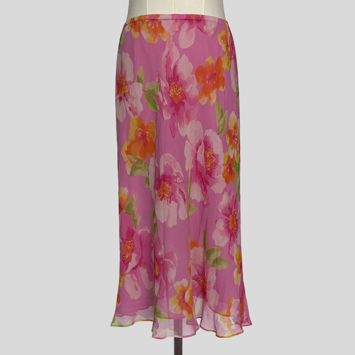 Floral midi skirt in pink and orange