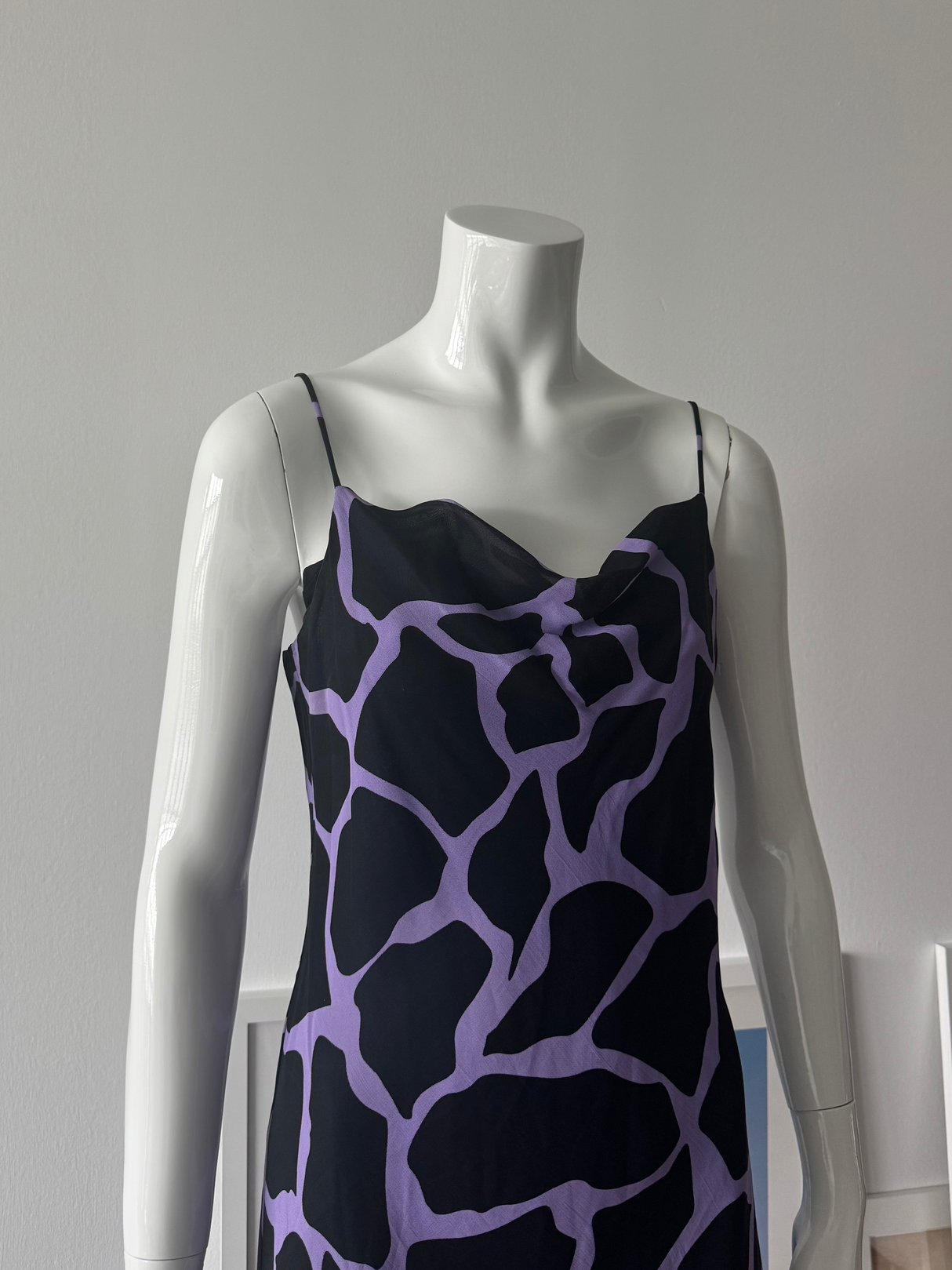 TESSUTO Black and Purple Animal Print Midi Slip Dress