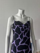 TESSUTO Black and Purple Animal Print Midi Slip Dress