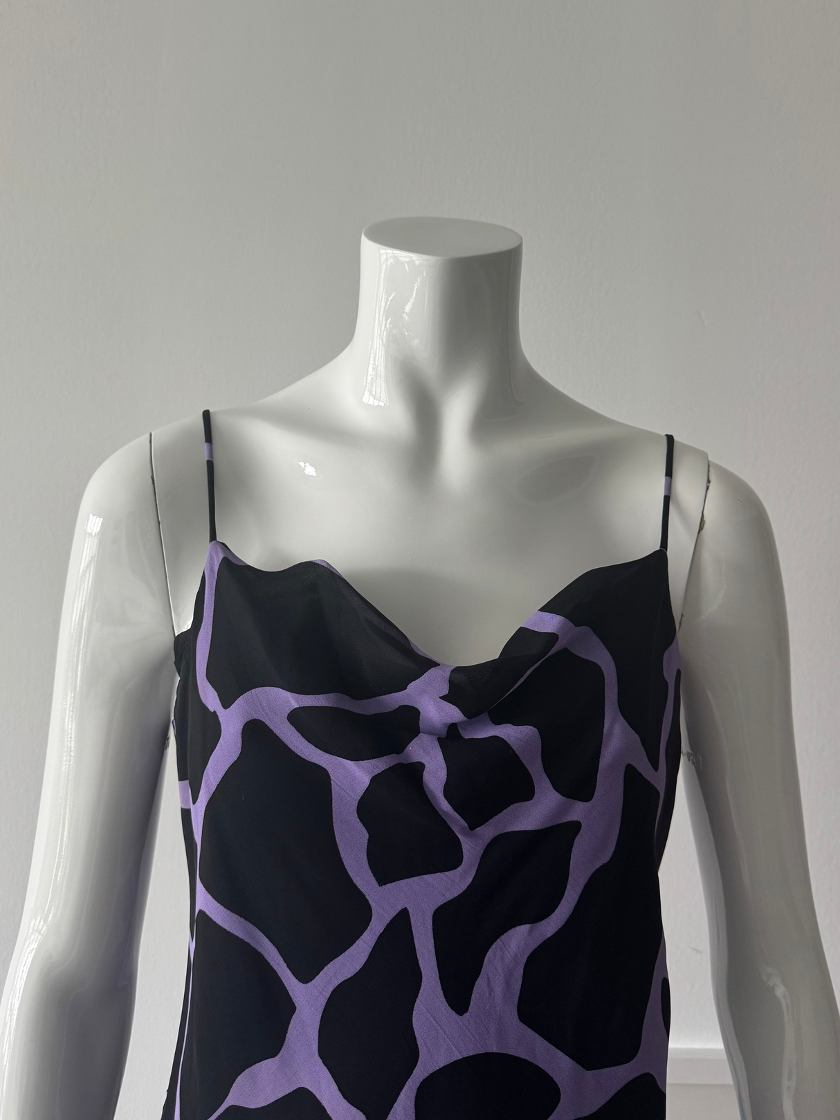 TESSUTO Black and Purple Animal Print Midi Slip Dress
