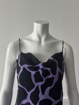 TESSUTO Black and Purple Animal Print Midi Slip Dress