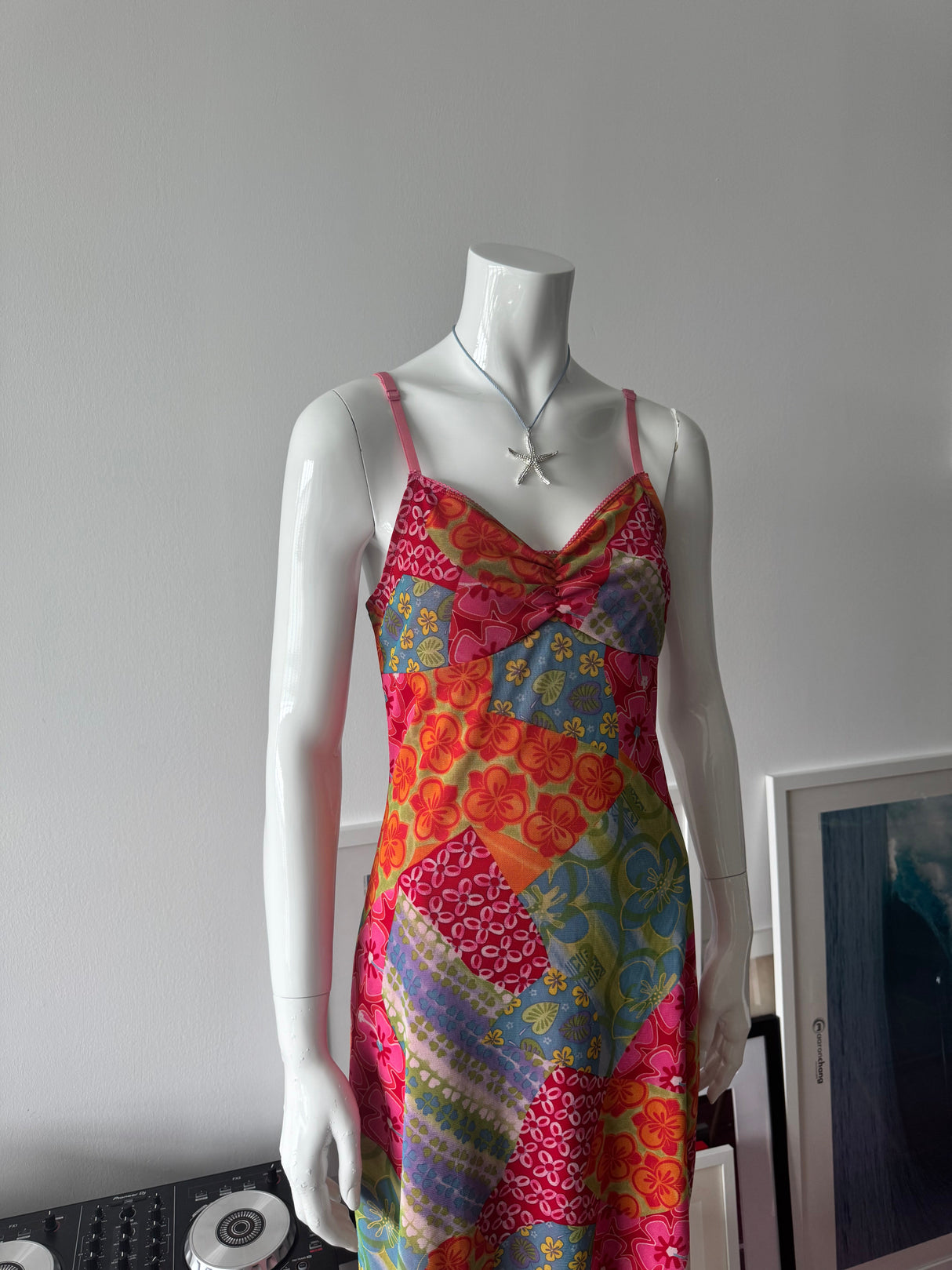 CALIFORNIA CONCEPTS Multicolor Patchwork Slip Midi Dress