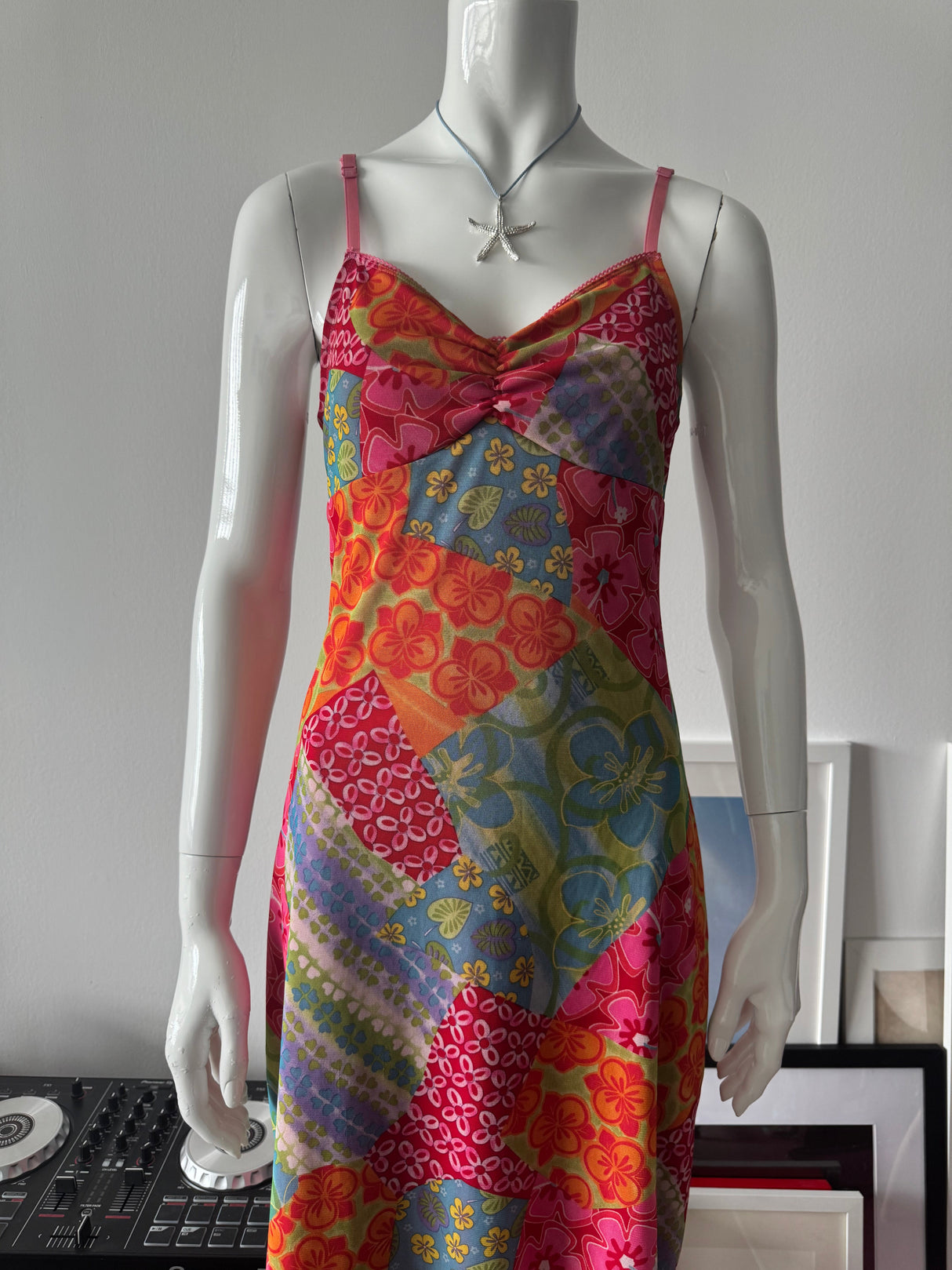 CALIFORNIA CONCEPTS Multicolor Patchwork Slip Midi Dress