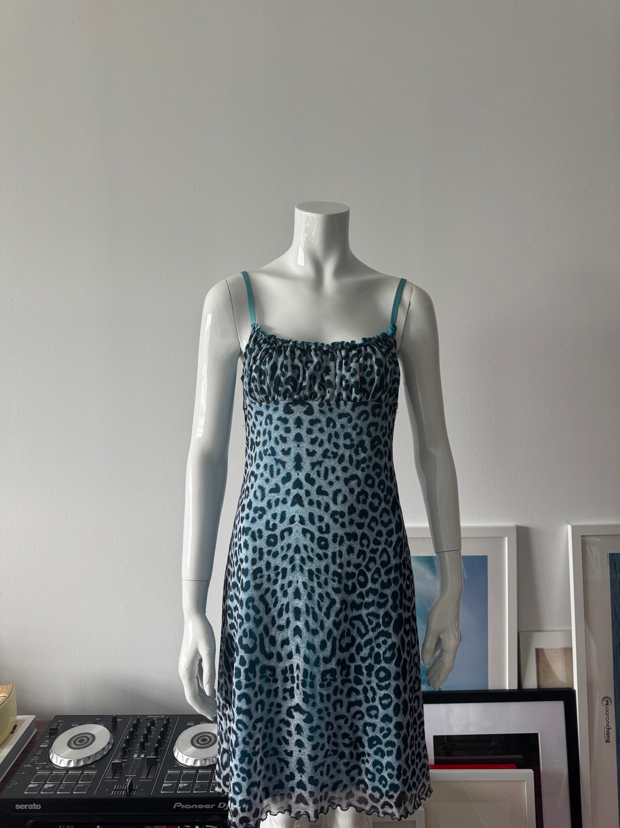 Blue Leopard Print Milkmaid Mini Dress
