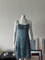 Blue Leopard Print Milkmaid Mini Dress