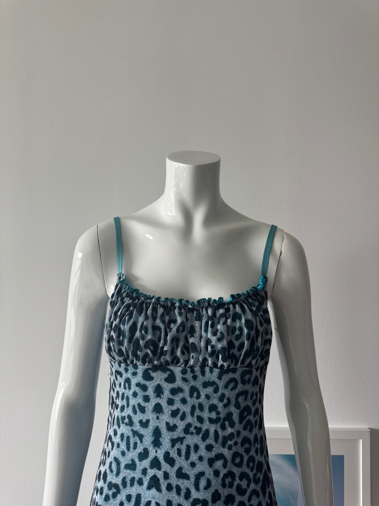 Blue Leopard Print Milkmaid Mini Dress