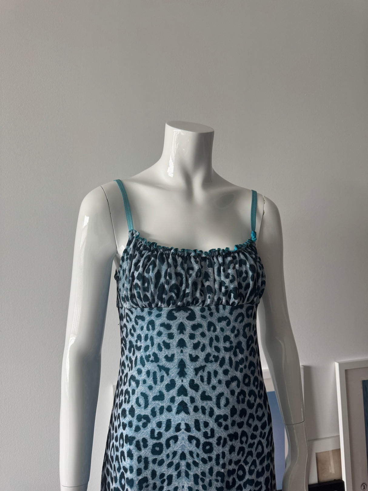 Blue Leopard Print Milkmaid Mini Dress