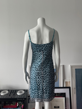 Blue Leopard Print Milkmaid Mini Dress