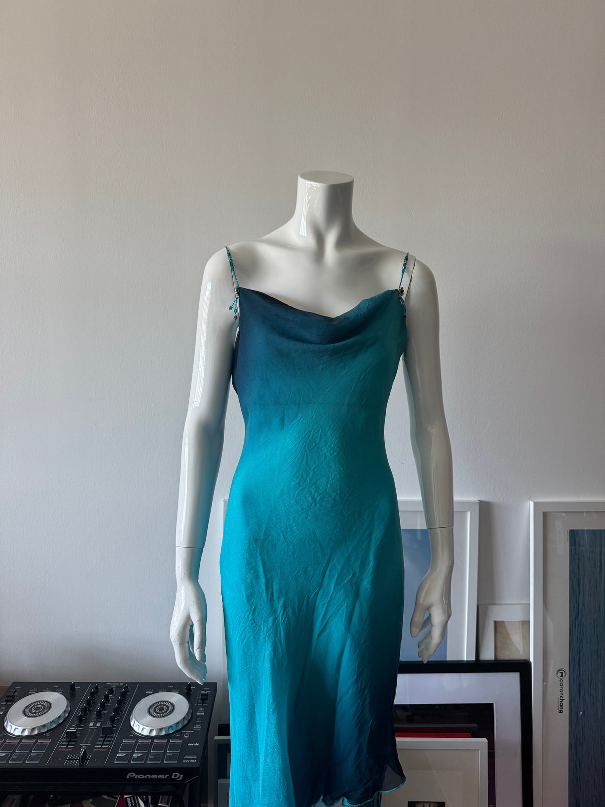 CACHÉ Blue/Black Ombre Glitter Silk Midi Dress