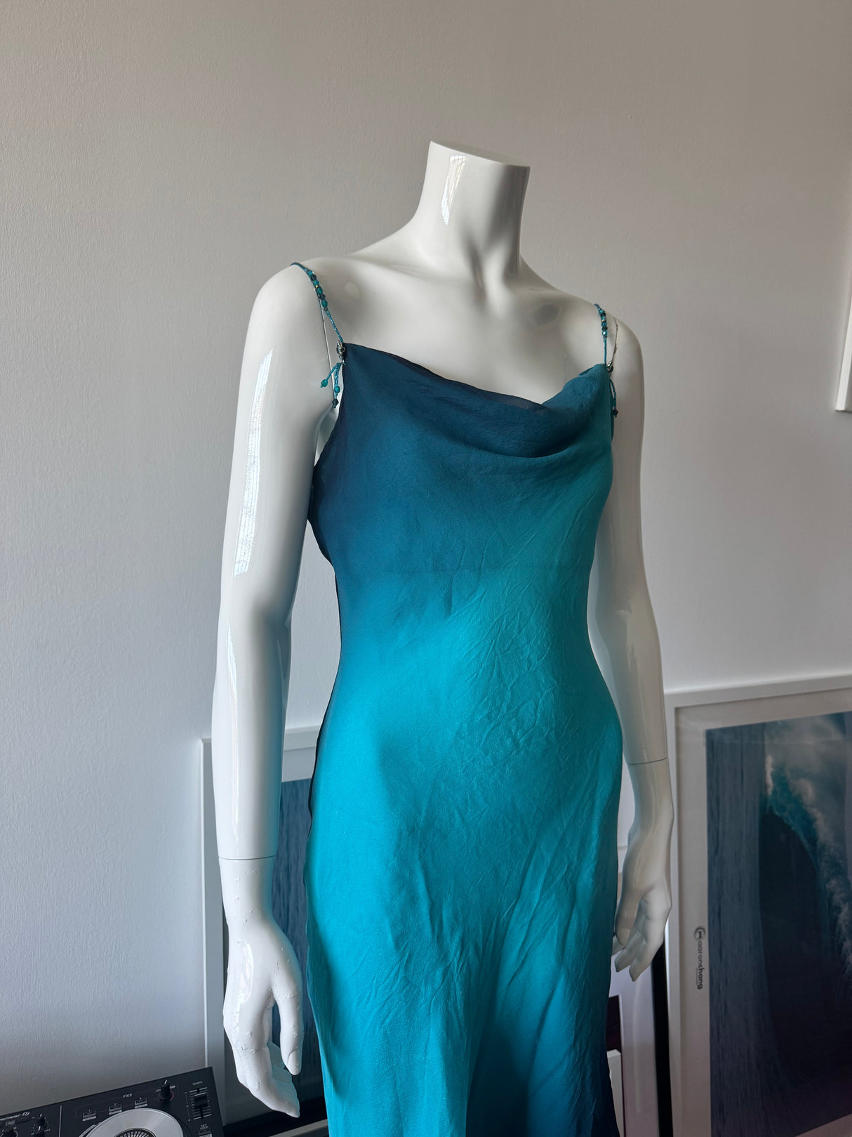 CACHÉ Blue/Black Ombre Glitter Silk Midi Dress