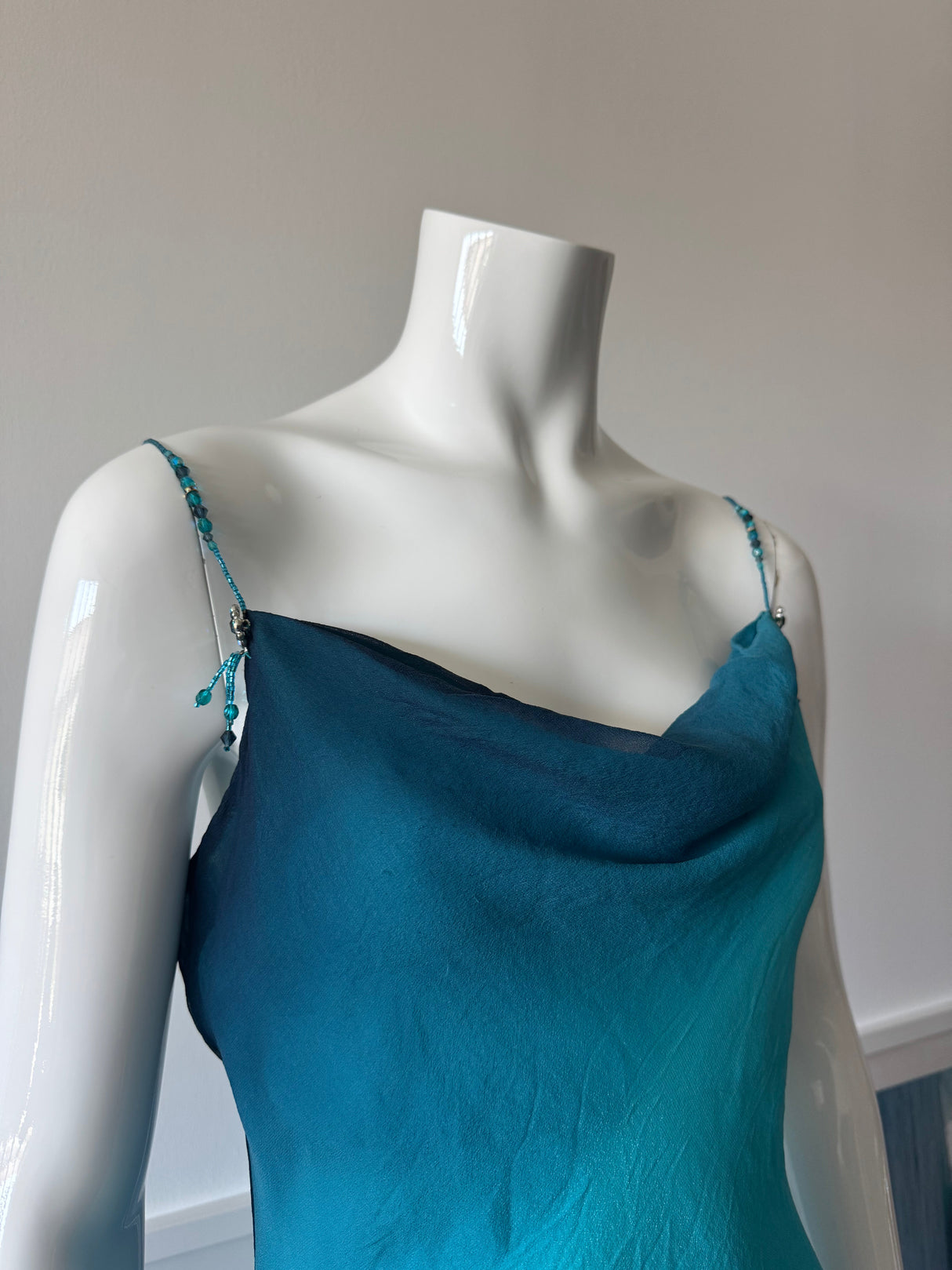 CACHÉ Blue/Black Ombre Glitter Silk Midi Dress