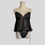 Pleated ribbon laced cami with matching panties