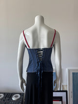 Denim Print and Lace Corset Top