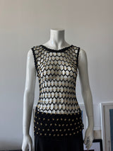 Black Crochet Knit Sleeveless Top with Gold Beads