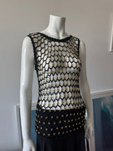 Black Crochet Knit Sleeveless Top with Gold Beads