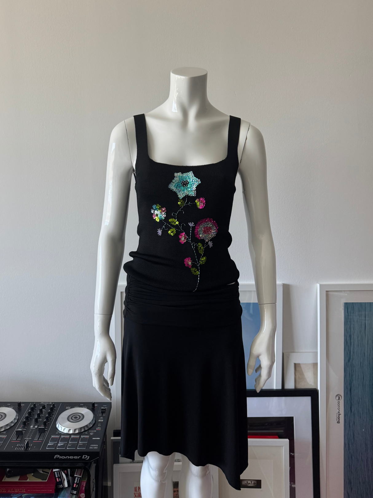 RAMPAGE Black Knit Top with Sequin Flowers