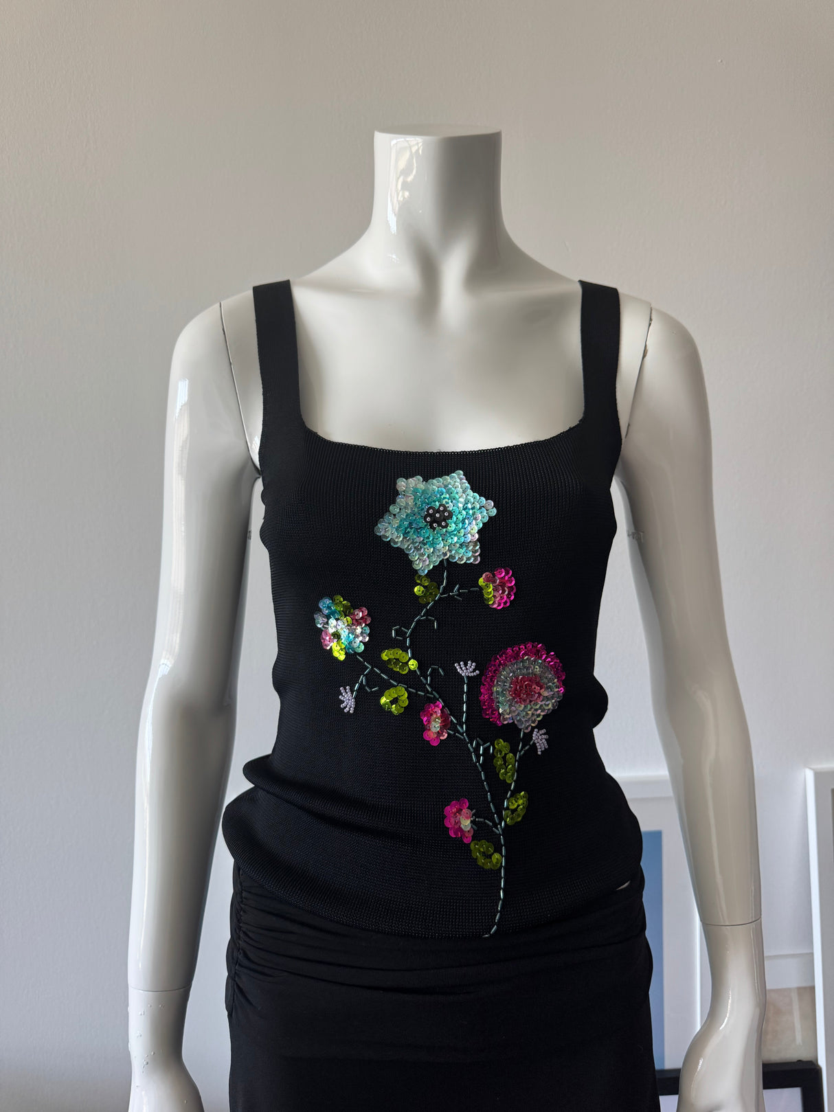 RAMPAGE Black Knit Top with Sequin Flowers